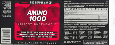 Photo of the GNC Pro Performance Amino 1000 label