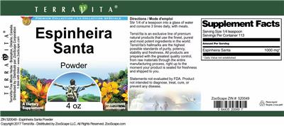 Photo of the TerraVita Premium Collection Espinheira Santa Powder label
