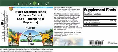 Photo of the TerraVita Premium Collection Extra Strength Black Cohosh Extract (2.5% Triterpenoid Saponins) Powder label