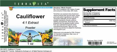 Photo of the TerraVita Premium Collection Cauliflower 4:1 Extract Powder label