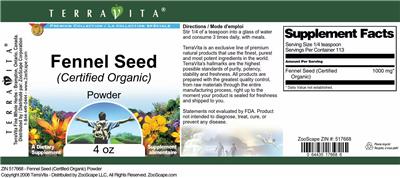 Photo of the TerraVita Premium Collection Fennel Seed (Certified Organic) Powder label