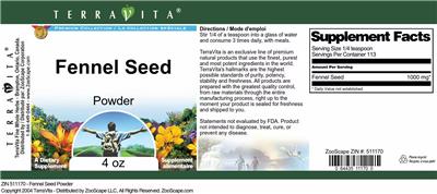 Photo of the TerraVita Premium Collection Fennel Seed Powder label