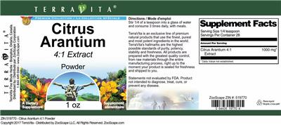 Photo of the TerraVita Premium Collection Citrus Arantium 4:1 Extract Powder label