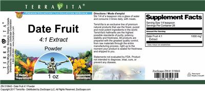 Photo of the TerraVita Premium Collection Date Fruit 4:1 Extract Powder label