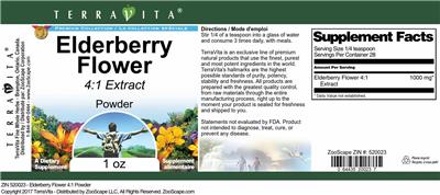 Photo of the TerraVita Premium Collection Elderberry Flower 4:1 Extract Powder label