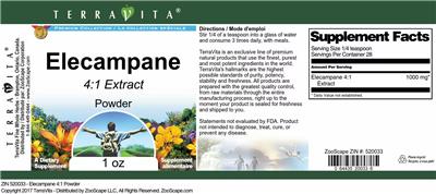 Photo of the TerraVita Premium Collection Elecampane 4:1 Extract Powder label