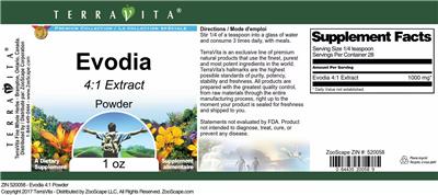 Photo of the TerraVita Premium Collection Evodia 4:1 Extract Powder label