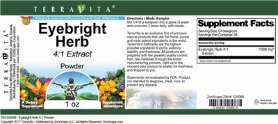 Photo of the TerraVita Premium Collection Eyebright Herb 4:1 Extract Powder label