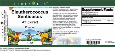 Photo of the TerraVita Premium Collection Eleutherococcus Senticosus 4:1 Extract Powder label