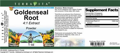 Photo of the TerraVita Premium Collection Goldenseal Root 4:1 Extract Powder label