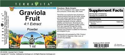 Photo of the TerraVita Premium Collection Graviola Fruit 4:1 Extract Powder label