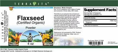 Photo of the TerraVita Premium Collection Flaxseed (Certified Organic) Powder label