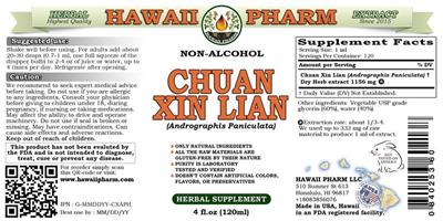 Photo of the Hawaii Pharm Chuan Xin Lian Non-Alcohol label