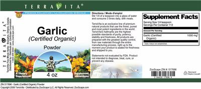 Photo of the TerraVita Premium Collection Garlic (Certified Organic) Powder label