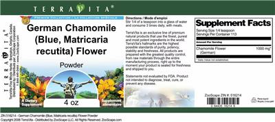 Photo of the TerraVita Premium Collection German Chamomile (Blue, Matricaria recutita) Flower Powder label