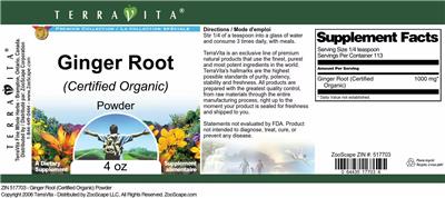 Photo of the TerraVita Premium Collection Ginger Root (Certified Organic) Powder label