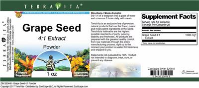 Photo of the TerraVita Premium Collection Grape Seed 4:1 Extract Powder label