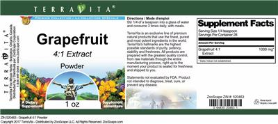 Photo of the TerraVita Premium Collection Grapefruit 4:1 Extract Powder label