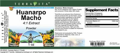 Photo of the TerraVita Premium Collection Huanarpo Macho 4:1 Extract Powder label