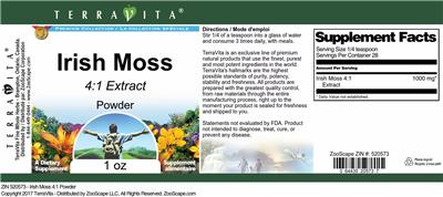 Photo of the TerraVita Premium Collection Irish Moss 4:1 Extract Powder label