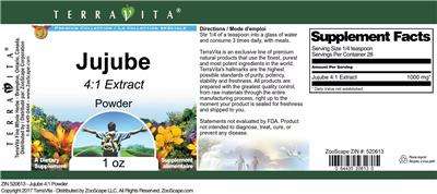 Photo of the TerraVita Premium Collection Jujube 4:1 Extract Powder label