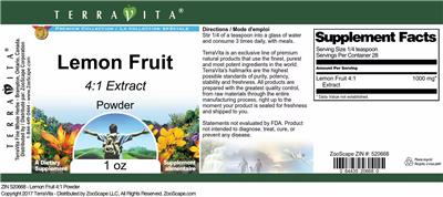 Photo of the TerraVita Premium Collection Lemon Fruit 4:1 Extract Powder label