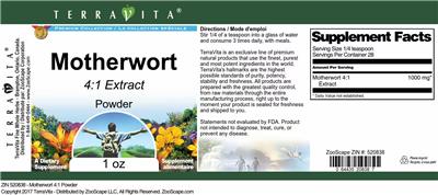 Photo of the TerraVita Premium Collection Motherwort 4:1 Extract Powder label