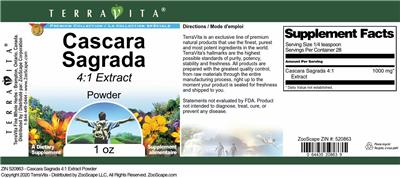 Photo of the TerraVita Premium Collection Cascara Sagrada 4:1 Extract Powder label