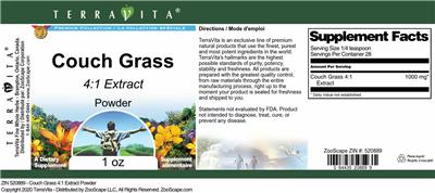 Photo of the TerraVita Premium Collection Couch Grass 4:1 Extract Powder label