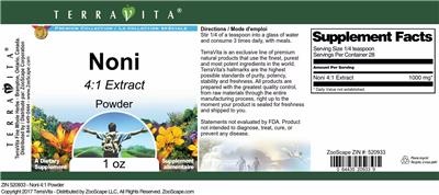 Photo of the TerraVita Premium Collection Noni 4:1 Extract Powder label