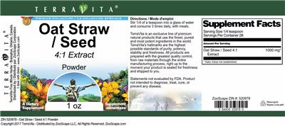 Photo of the TerraVita Premium Collection Oat Straw / Seed 4:1 Extract Powder label