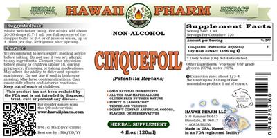 Photo of the Hawaii Pharm Cinquefoil Non-Alcohol label