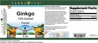 Photo of the TerraVita Premium Collection Ginkgo 12% Extract Powder label