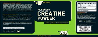 Photo of the ON Optimum Nutrition Micronized Creatine Powder Unflavored label
