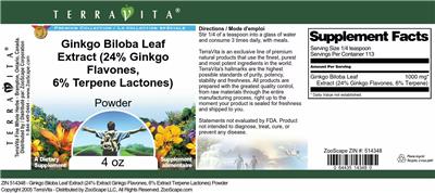 Photo of the TerraVita Premium Collection Ginkgo Biloba Leaf Extract (24% Ginkgo Flavones, 6% Terpene Lactones) Powder label