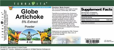 Photo of the TerraVita Premium Collection Globe Artichoke 5% Extract Powder label
