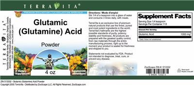 Photo of the TerraVita Premium Collection Glutamic (Glutamine) Acid Powder label