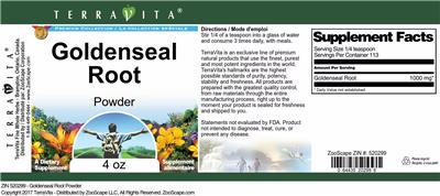 Photo of the TerraVita Premium Collection Goldenseal Root Powder label