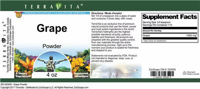Photo of the TerraVita Premium Collection Grape Powder label
