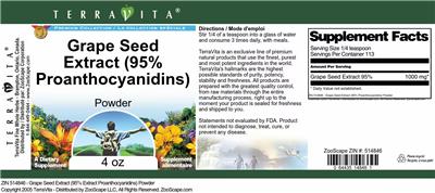 Photo of the TerraVita Premium Collection Grape Seed Extract (95% Proanthocyanidins) Powder label