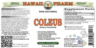 Photo of the Hawaii Pharm Coleus Non-Alcohol label