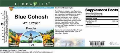 Photo of the TerraVita Premium Collection Blue Cohosh 4:1 Extract Powder label