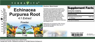 Photo of the TerraVita Premium Collection Echinacea Purpurea Root 4:1 Extract Powder label