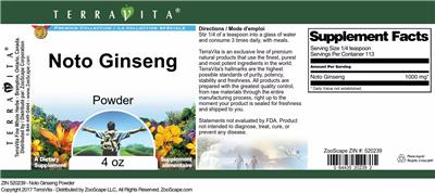 Photo of the TerraVita Premium Collection Noto Ginseng Powder label