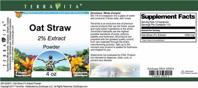 Photo of the TerraVita Premium Collection Oat Straw 2% Extract Powder label