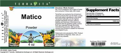 Photo of the TerraVita Premium Collection Matico Powder label