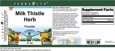 Photo of the TerraVita Premium Collection Milk Thistle Herb Powder label