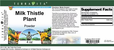 Photo of the TerraVita Premium Collection Milk Thistle Plant Powder label