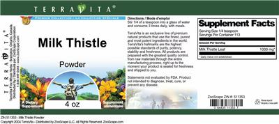 Photo of the TerraVita Premium Collection Milk Thistle Powder label