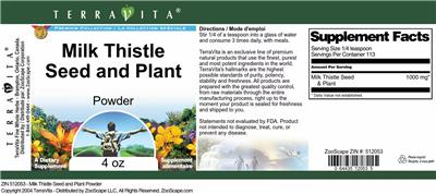 Photo of the TerraVita Premium Collection Milk Thistle Seed and Plant Powder label